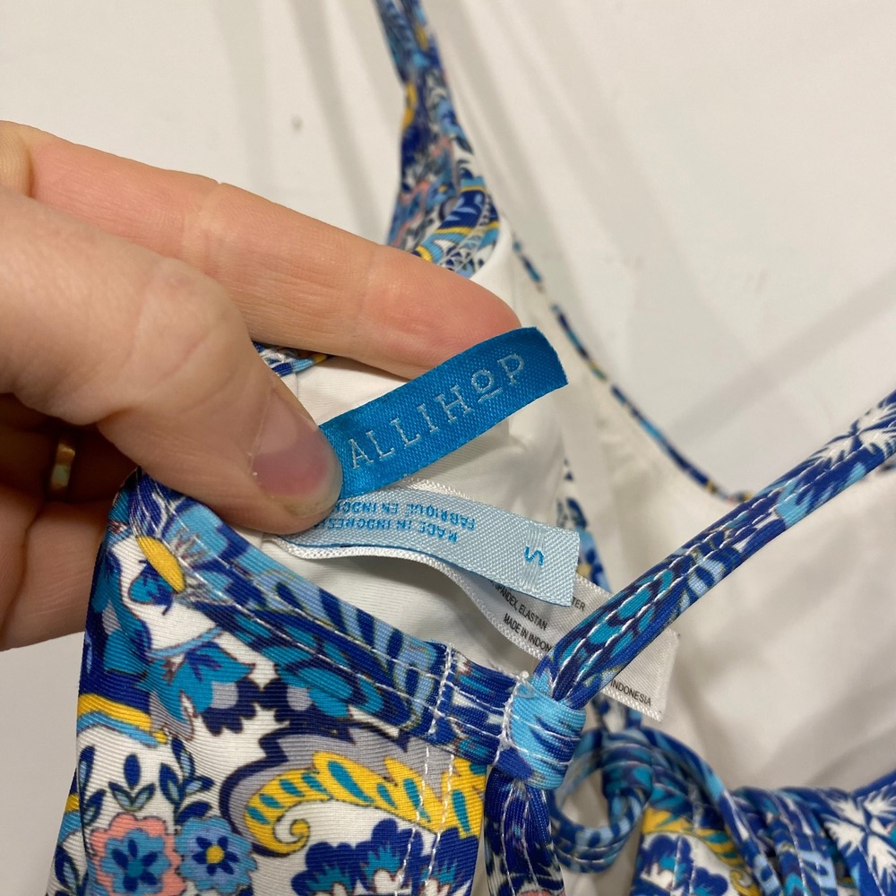 Anthropologie Allihop Blue Yellow‎ Paisley Medallion One Piece Swimsuit Back S - Picture 3 of 5